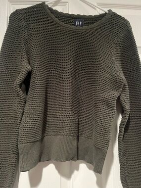 GAP Olive Open-Knit Crewneck Sweater
